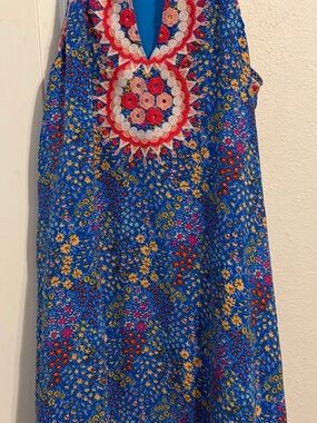 Savanna Jane Royal Blue Floral Mini Dress with Embroidered Yoke